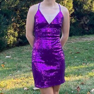 Purple Sequin Bodycon Dress